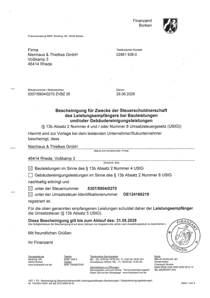 Vorschau Bauleistungsbescheinigung